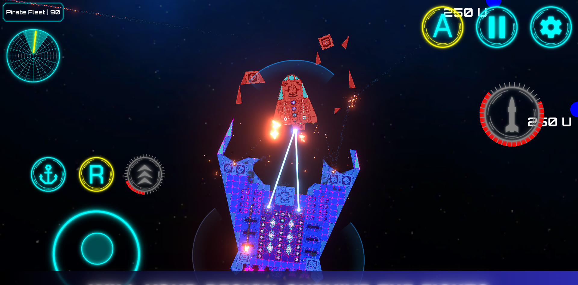 A ship trading fire with a pirate fleet